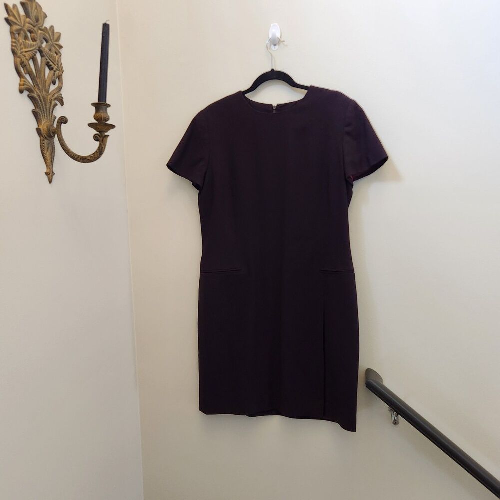 Ann Taylor 100% Wool Dark Brown Sheath Pencil Dress 14 Business Classic Academia